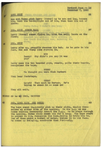 Moe Howard's 22pp. Script Dated May 1948 for The Three Stooges Film ''Three Hams on Rye'', Working Title ''How Hammy Was My Hamlet'' -- With 7 Additional Pages of Script Revisions -- Very Good Plus